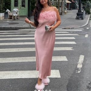 Sleeper Blush Midi Dress with Feather Detail